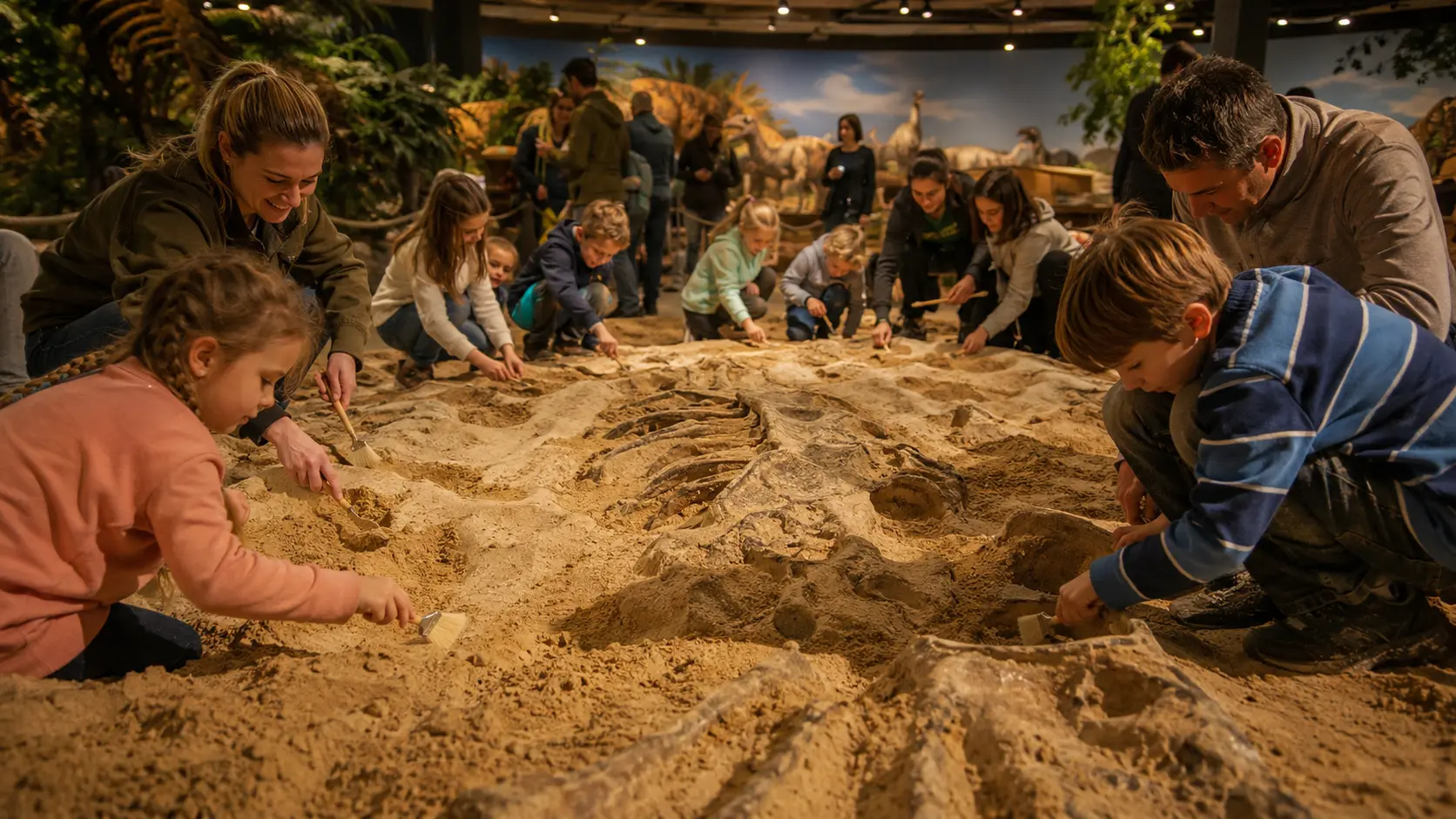 Kinder bei der Fossilausgrabung